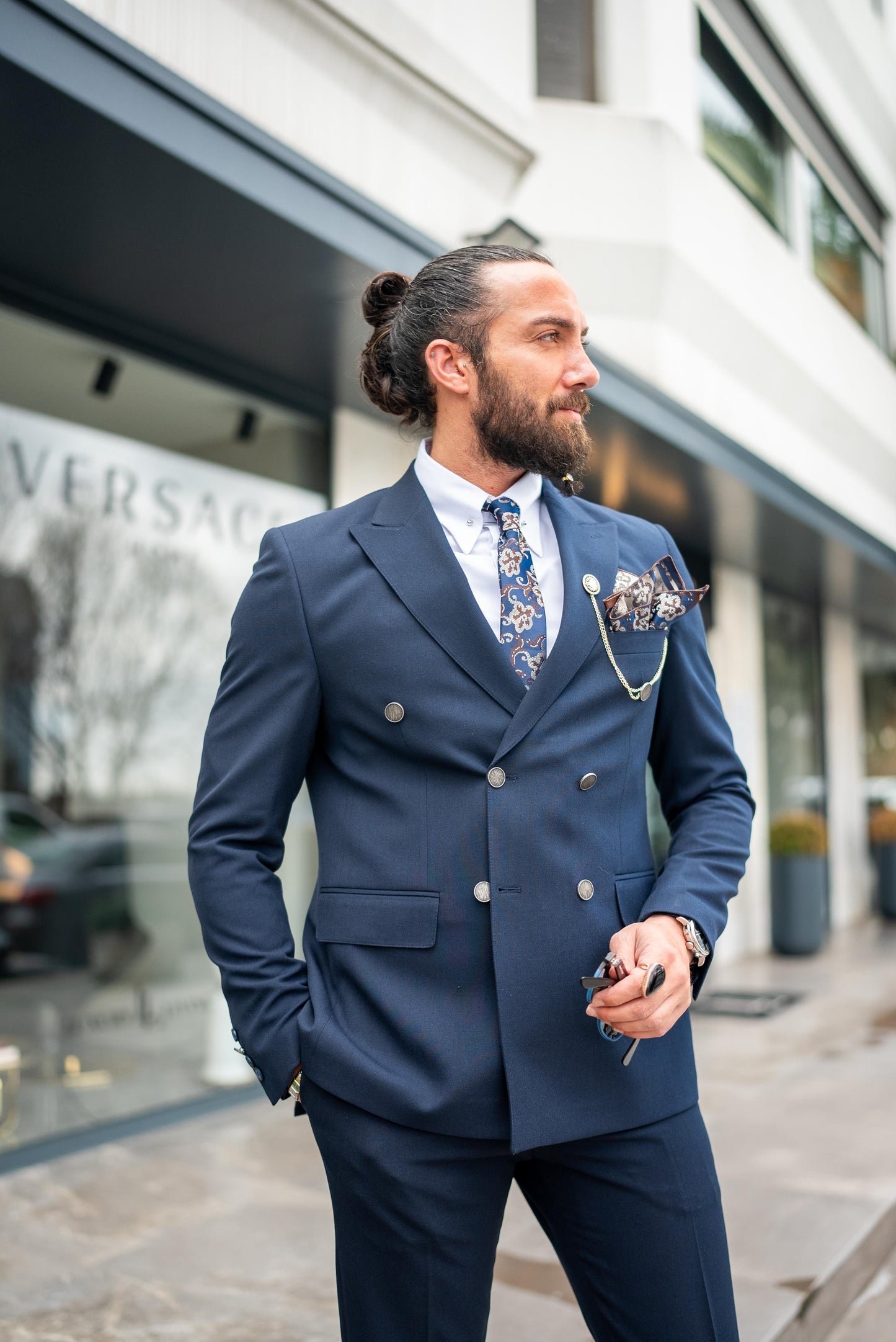 Blue Slim Fit Double Breasted Suit