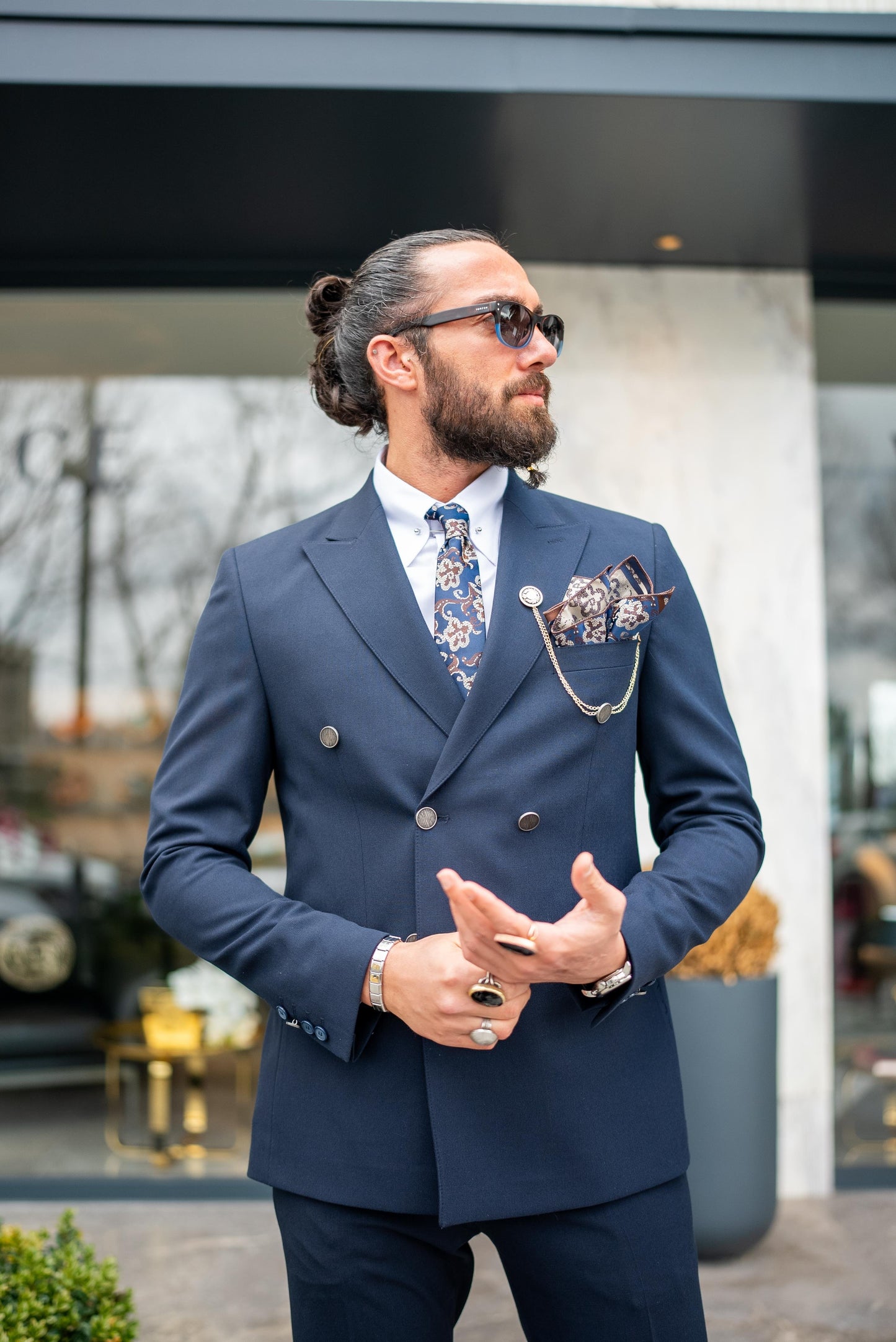 Blue Slim Fit Double Breasted Suit