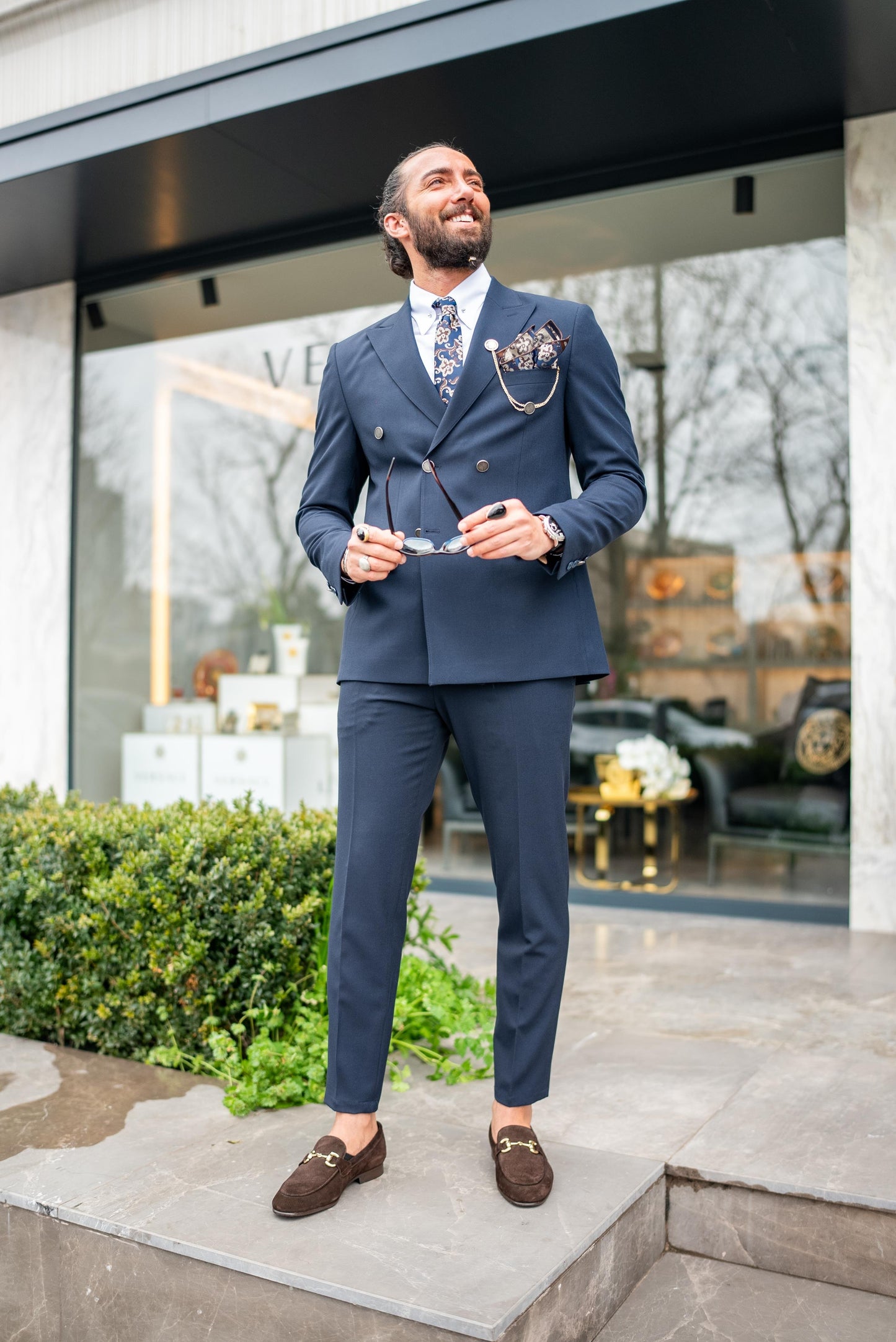 Blue Slim Fit Double Breasted Suit