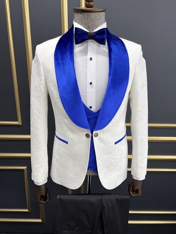 Blue Velvet Collar and Double-Button Groom Suit