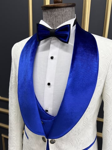 Blue Velvet Collar and Double-Button Groom Suit