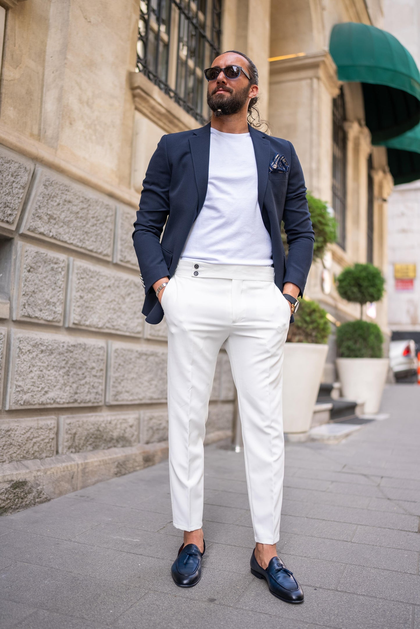 Navy Blue Slim Fit Mono Collar Blazer