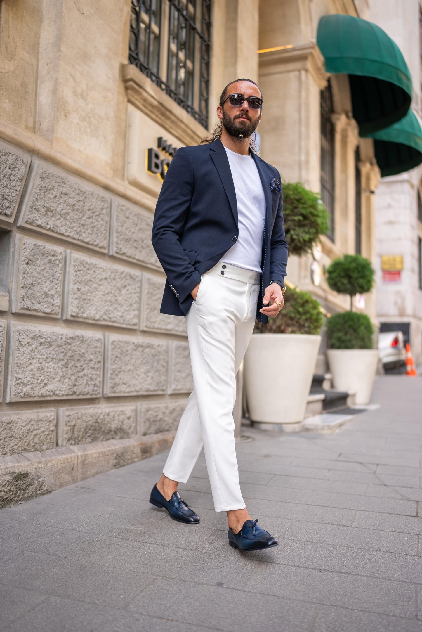 Navy Blue Slim Fit Mono Collar Blazer