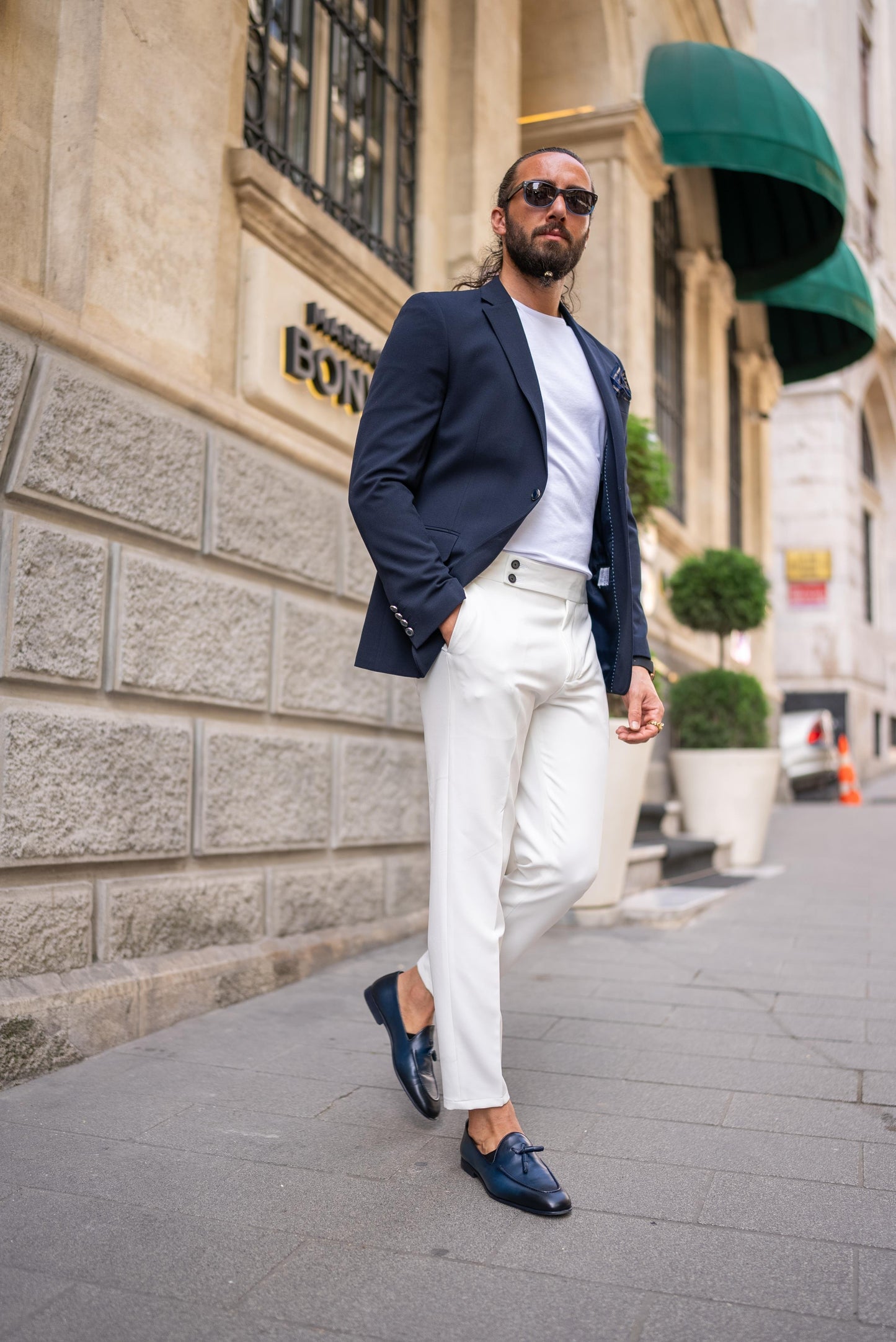 Navy Blue Slim Fit Mono Collar Blazer