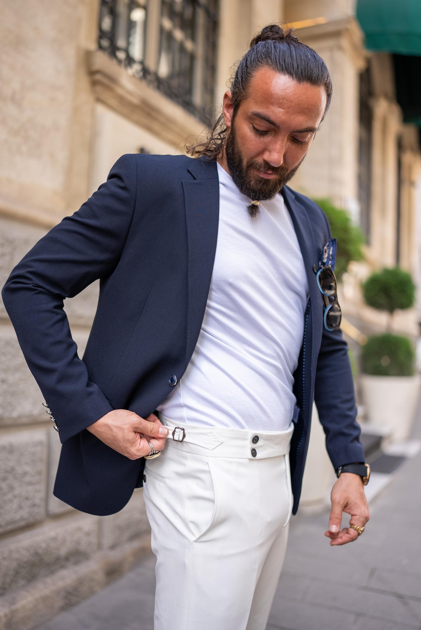 Navy Blue Slim Fit Mono Collar Blazer