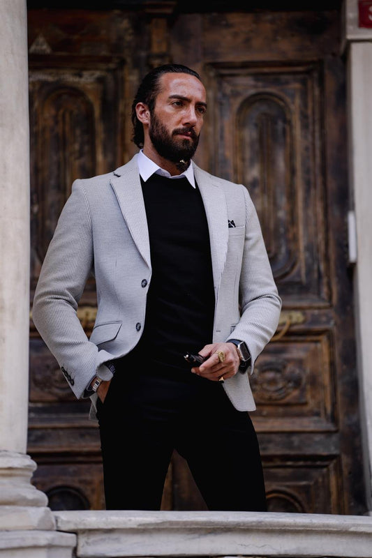 Grey Slim Fit Mono Collar Blazers