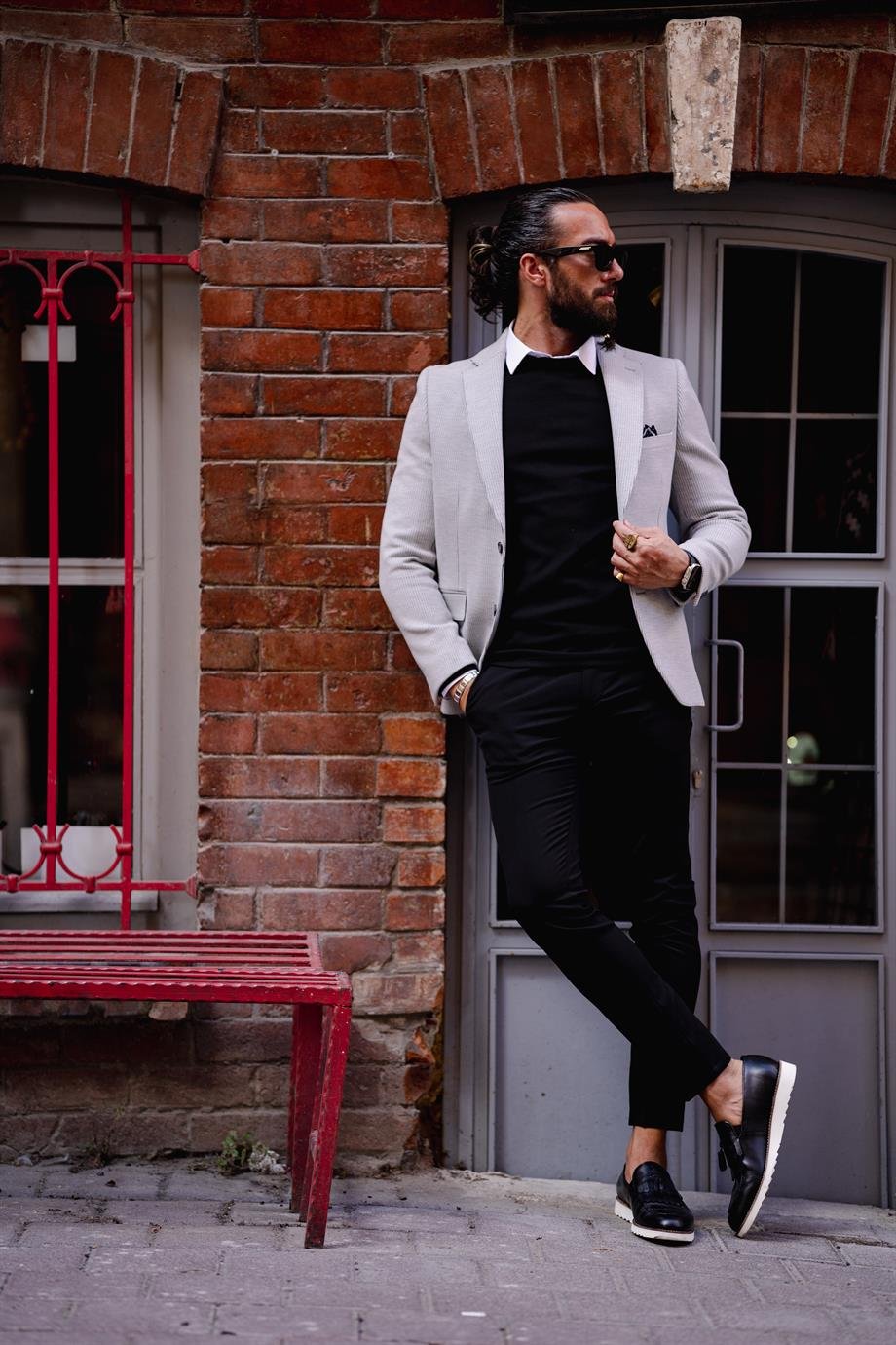 Grey Slim Fit Mono Collar Blazers