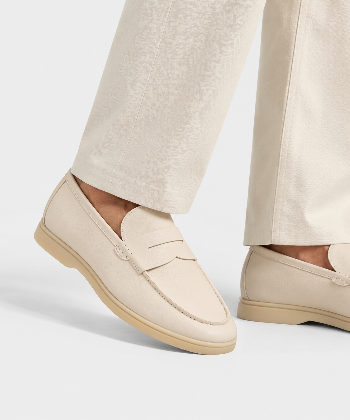 Premium Cream Leather Penny Loafers