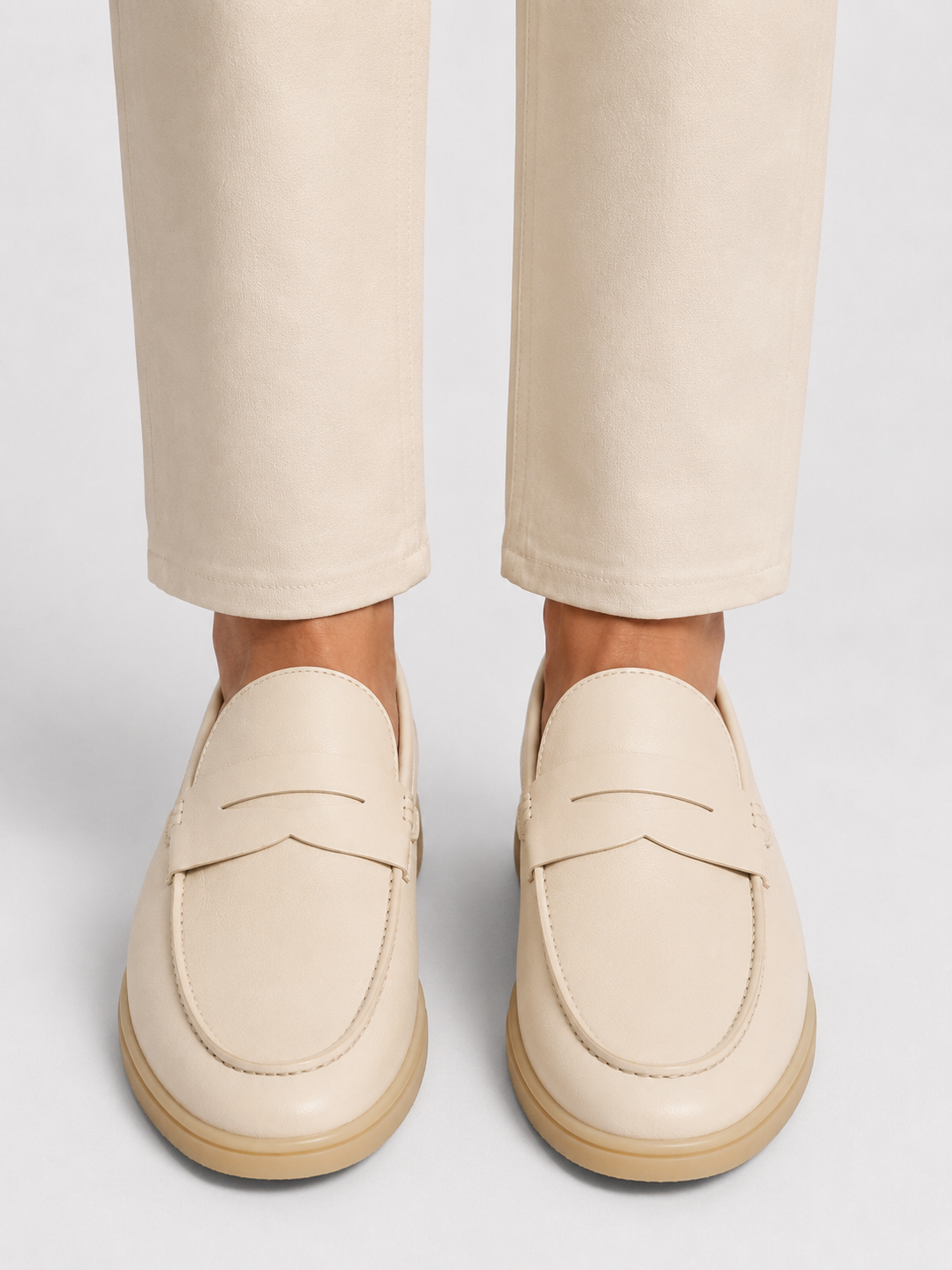 Cream Leather Penny Loafers