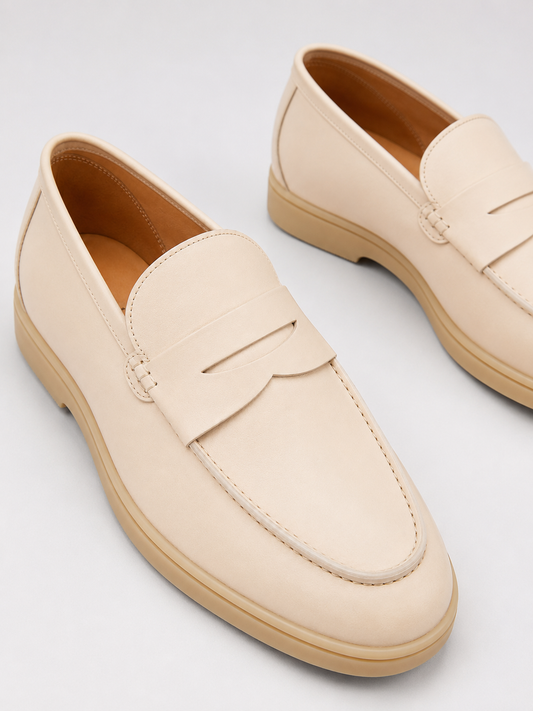 Cream Leather Penny Loafers