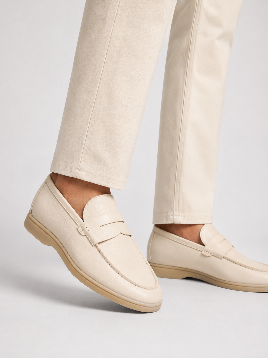 Cream Leather Penny Loafers