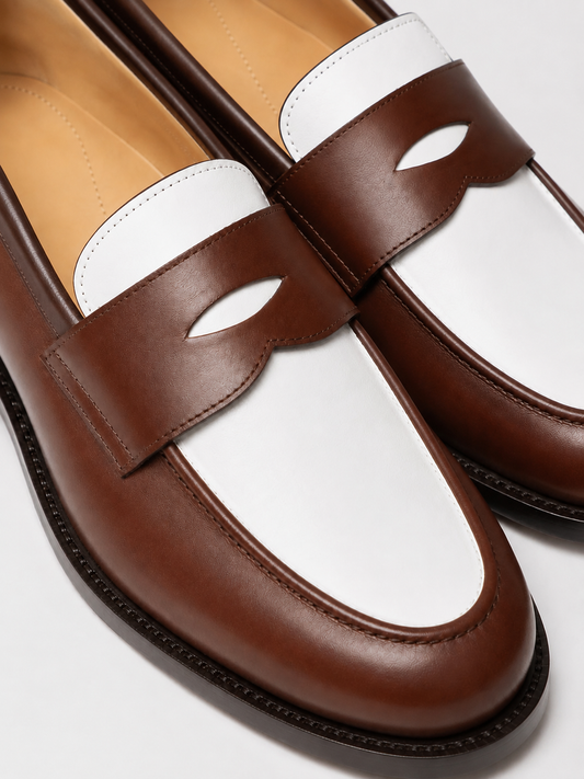 Brown & White Penny Loafers