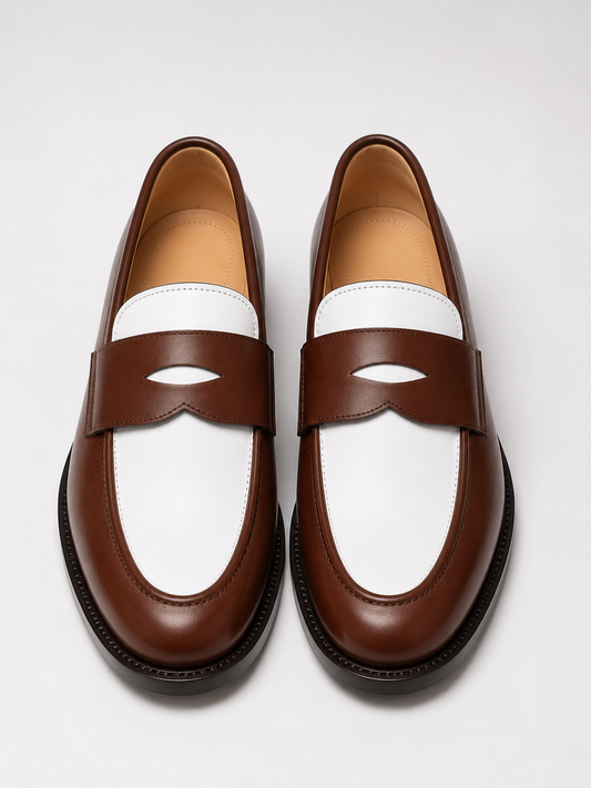 Brown & White Penny Loafers
