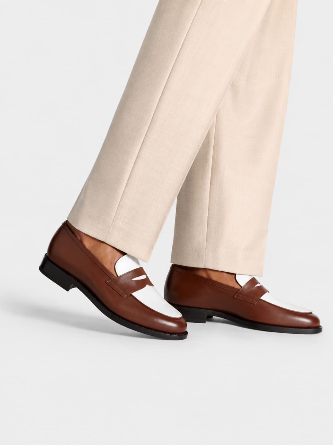 Brown & White Penny Loafers