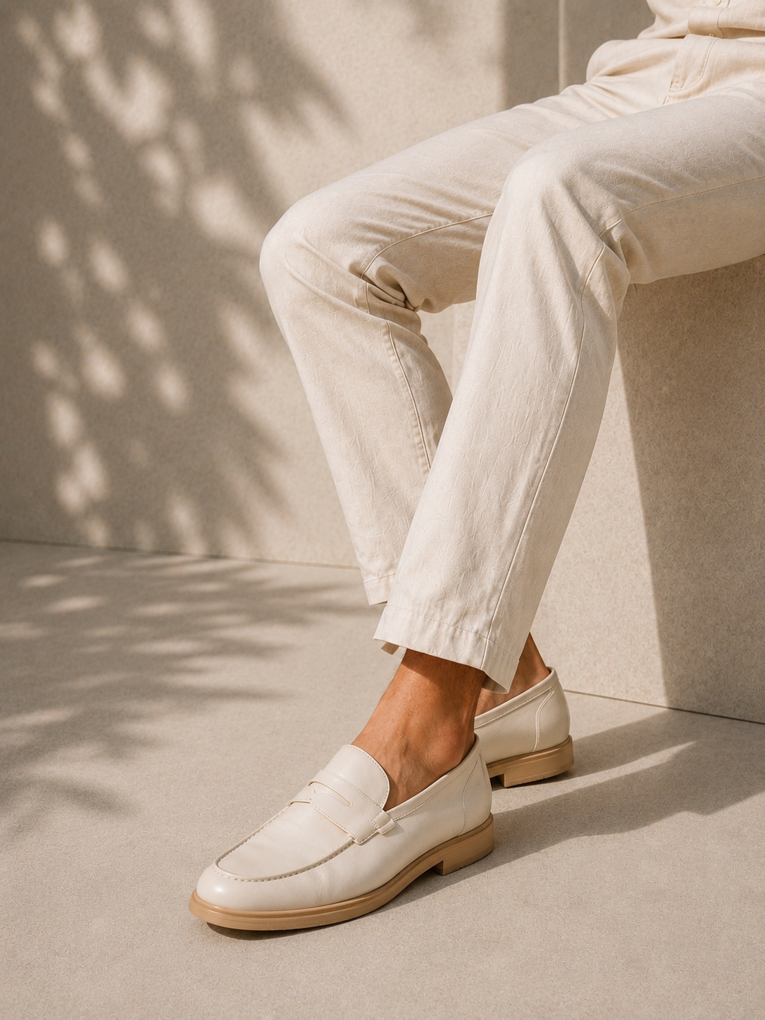 Cream Leather Penny Loafers
