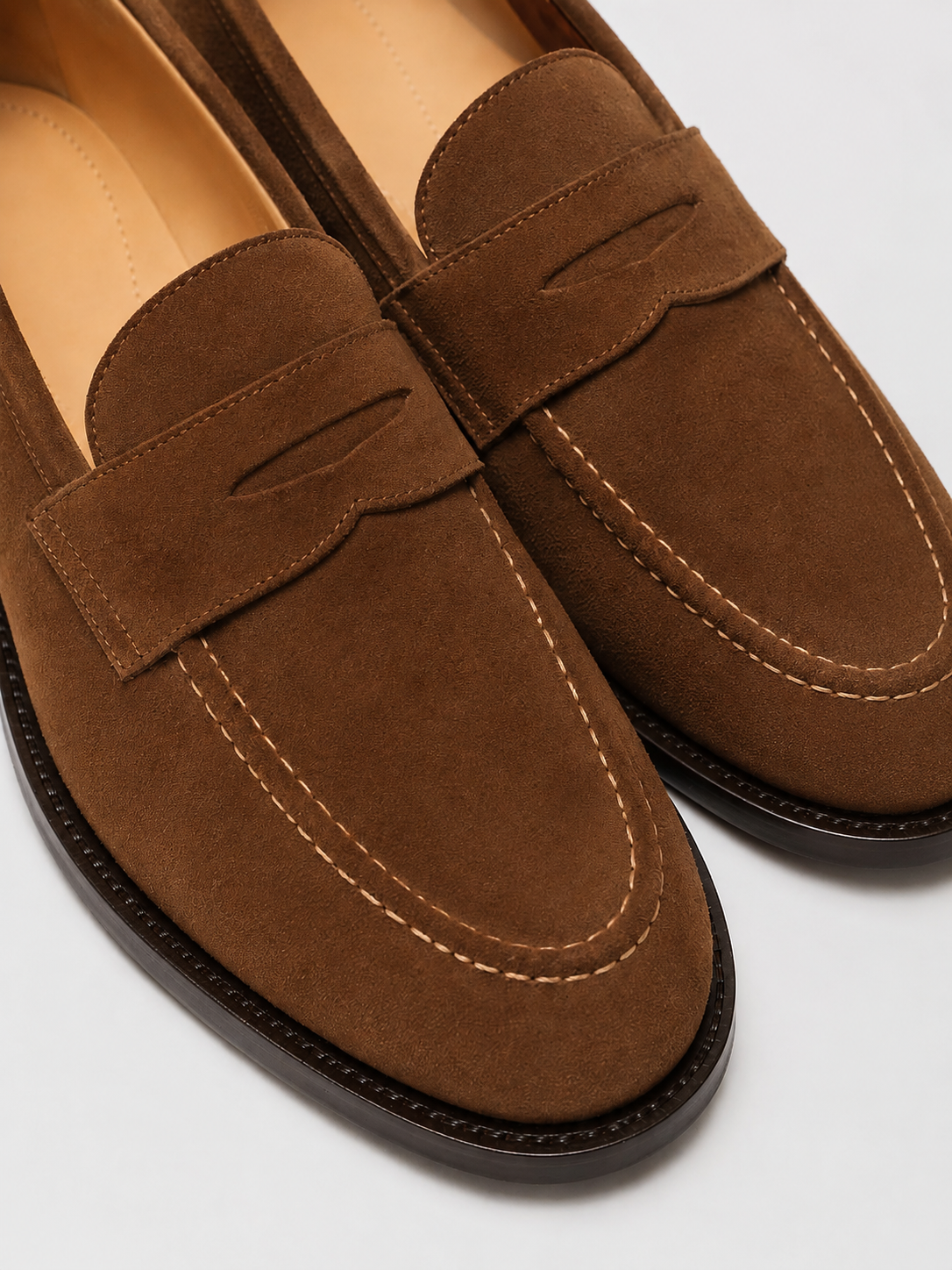 Brown Suede Penny Loafers