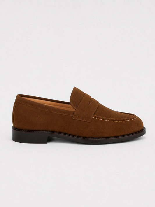 Brown Suede Penny Loafers