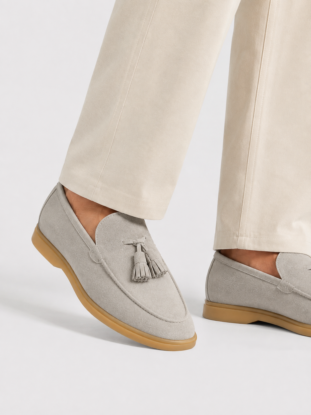 Light Grey Suede Tassel Loafers