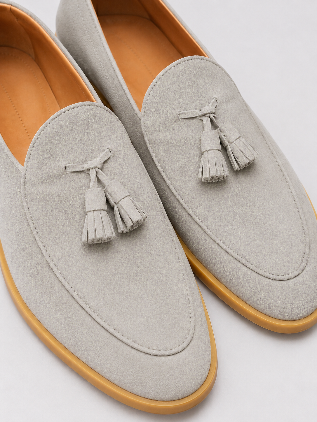 Light Grey Suede Tassel Loafers