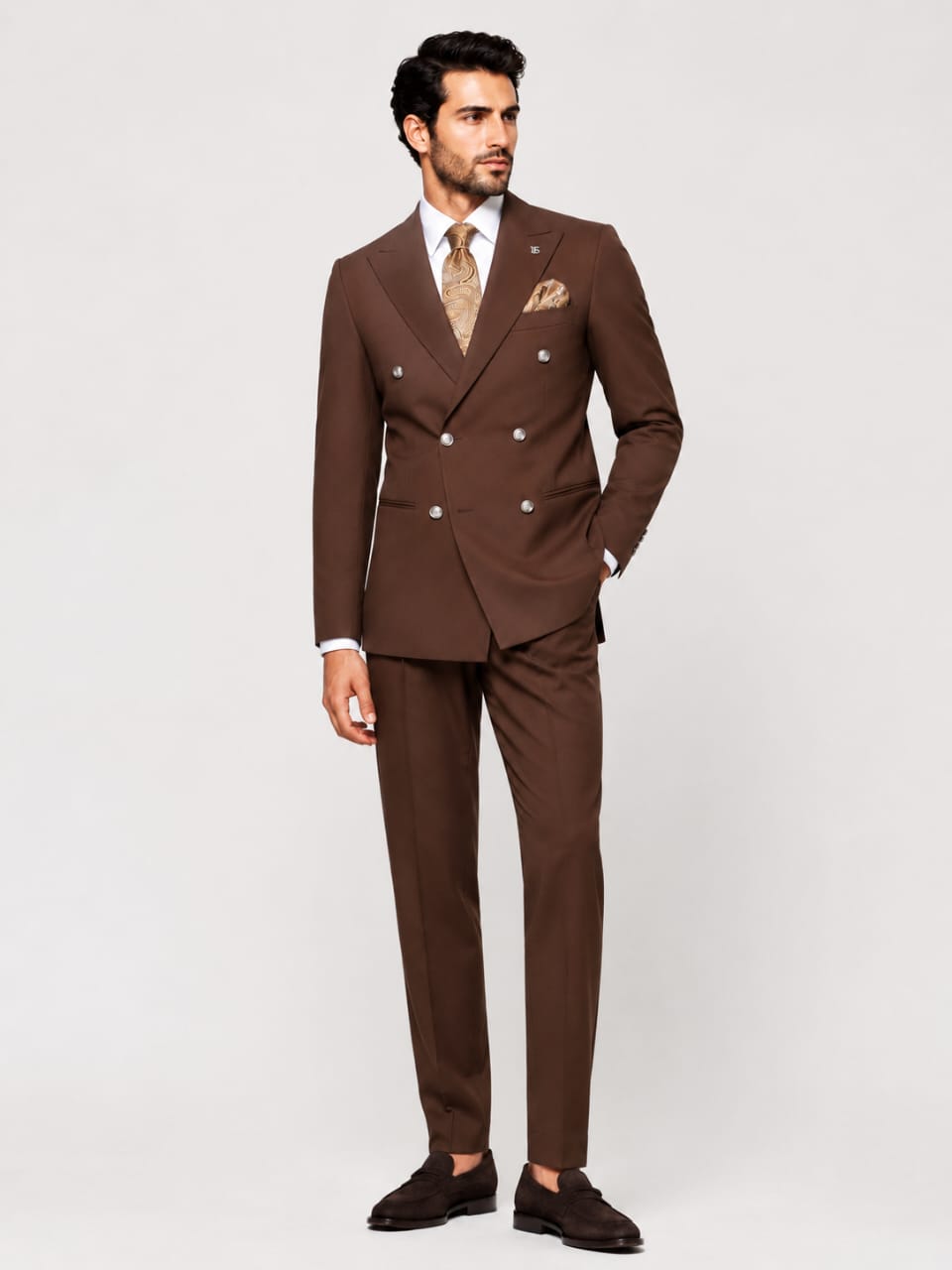 Brown Double-Breasted Suit