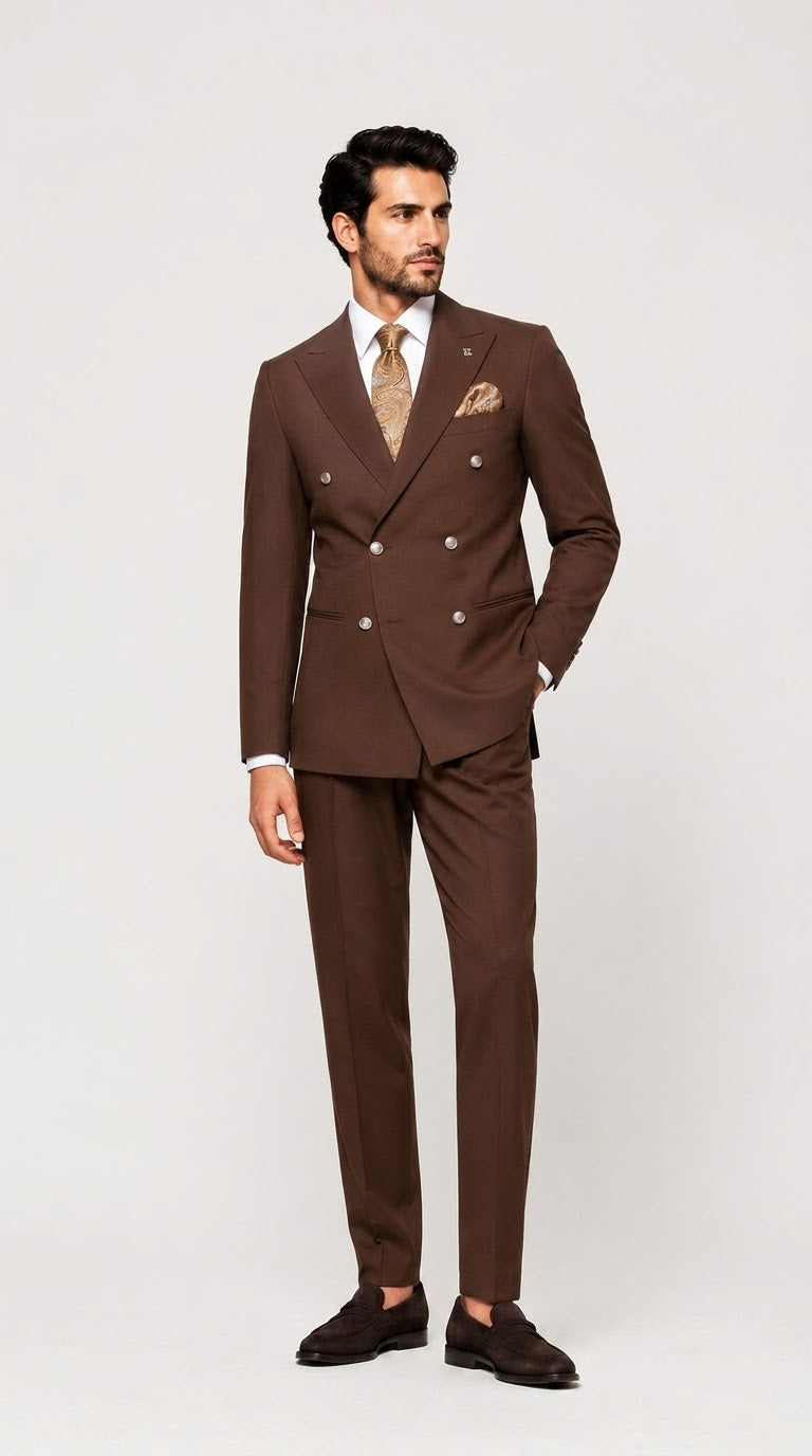Brown Double-Breasted Suit