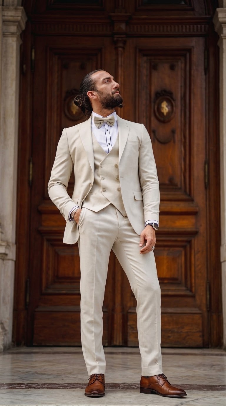 Men's Beige Tuxedo Suit