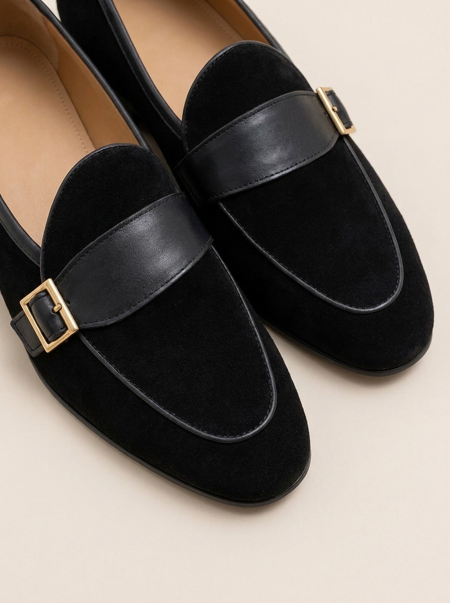 Black Suede Buckle Loafers