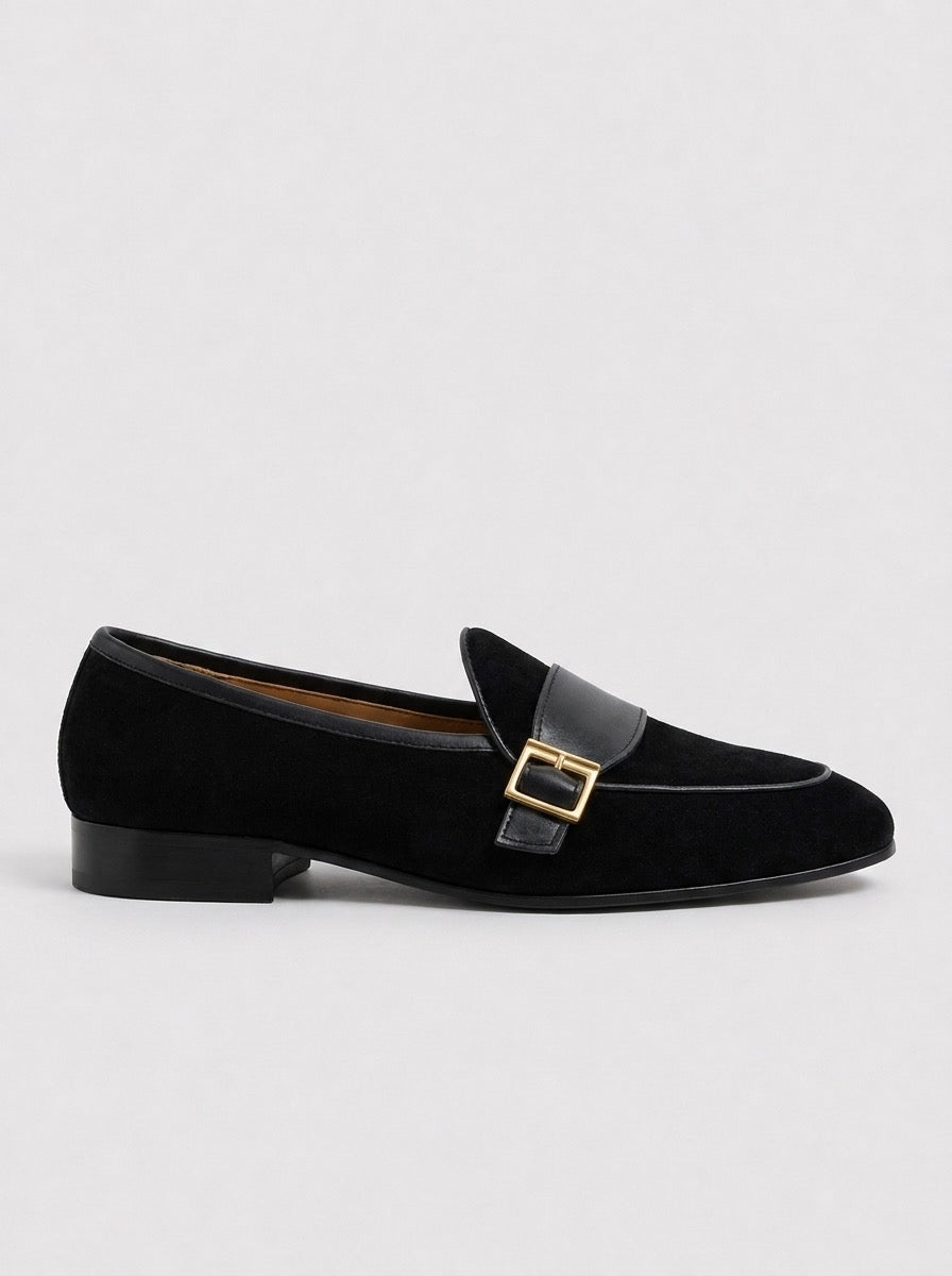 Black Suede Buckle Loafers