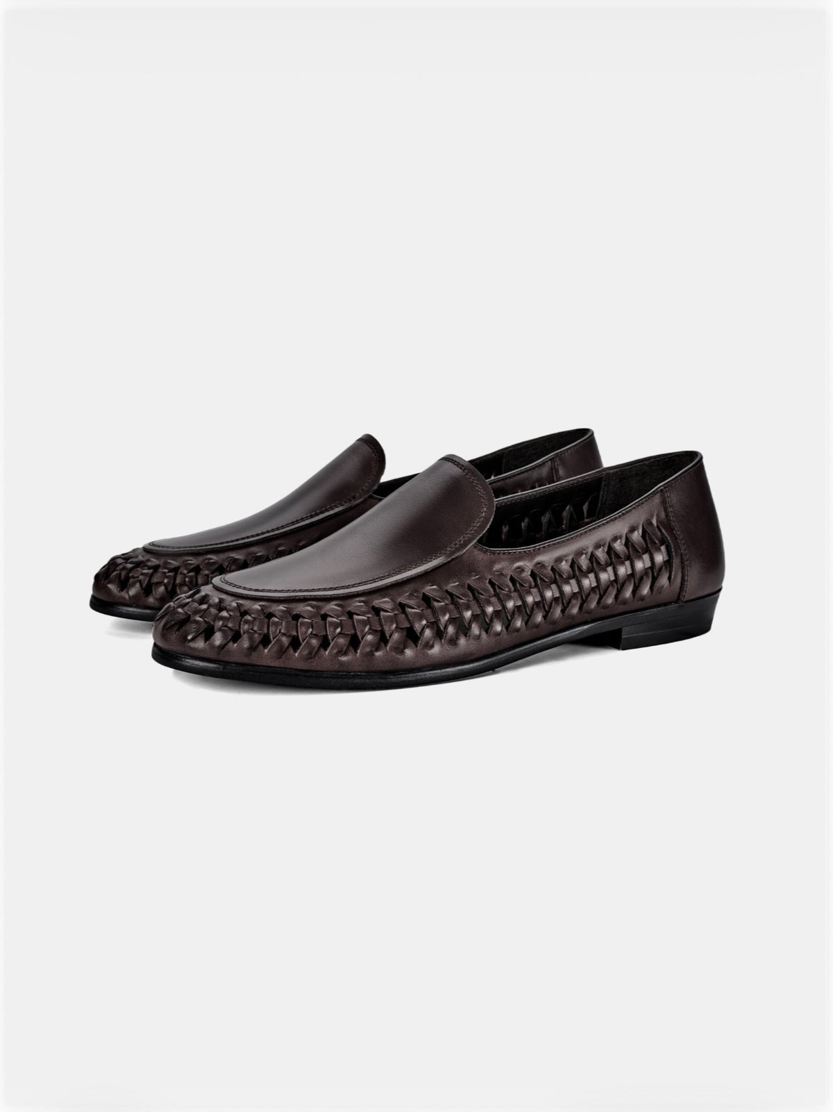 Dark Brown Woven Leather Loafers