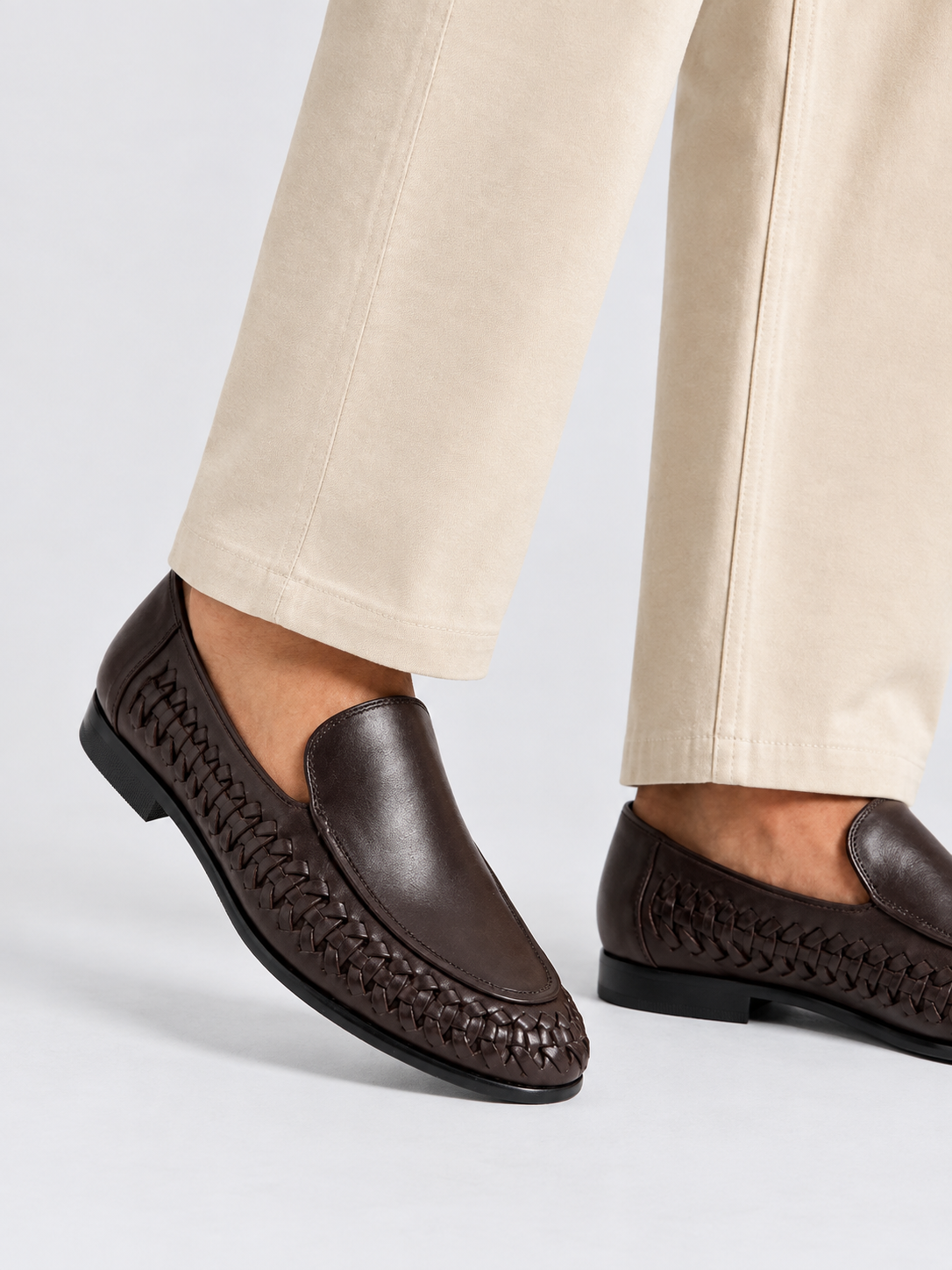 Dark Brown Woven Leather Loafers