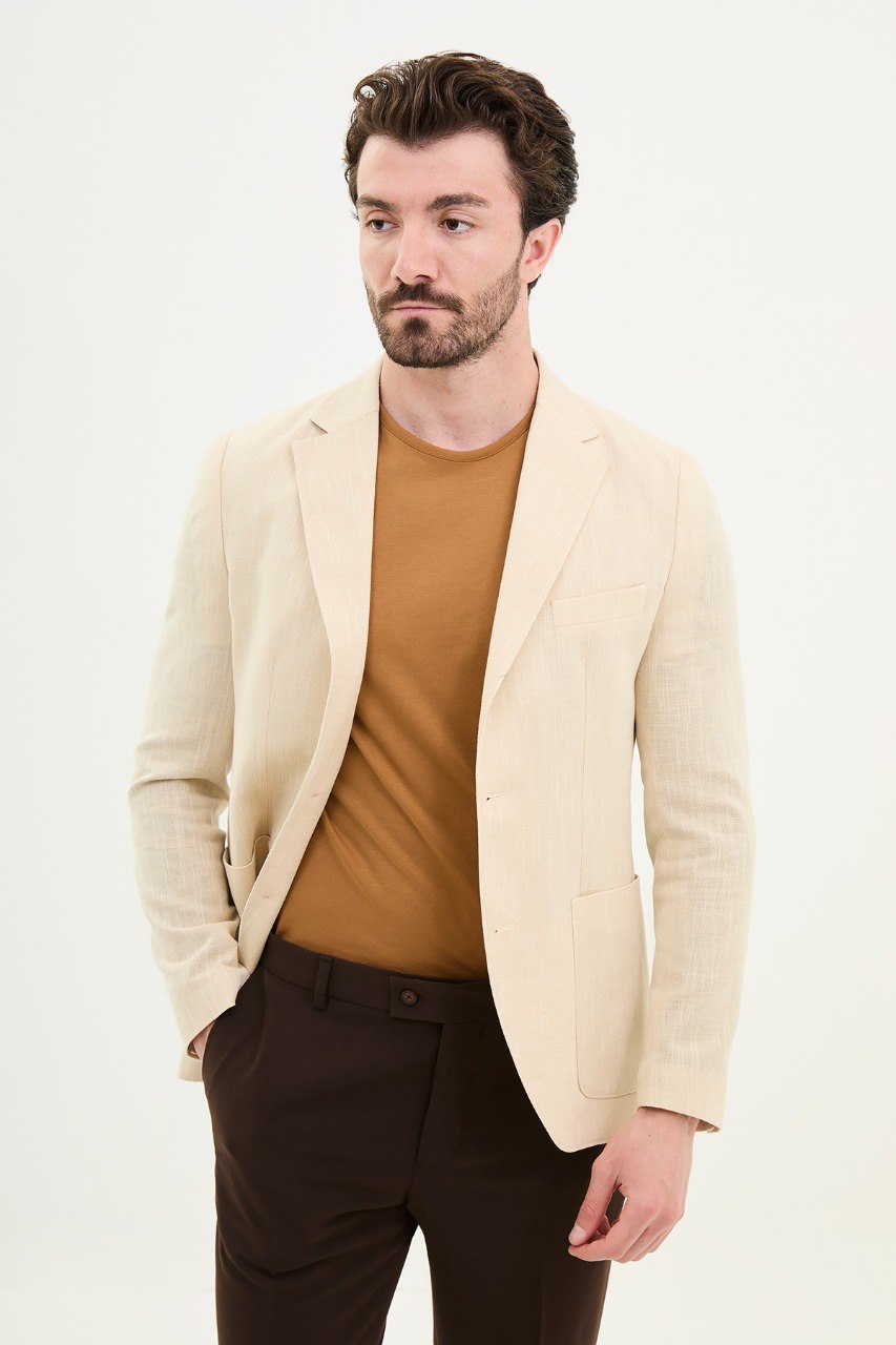 Beige Slim Fit Blazer MB-001