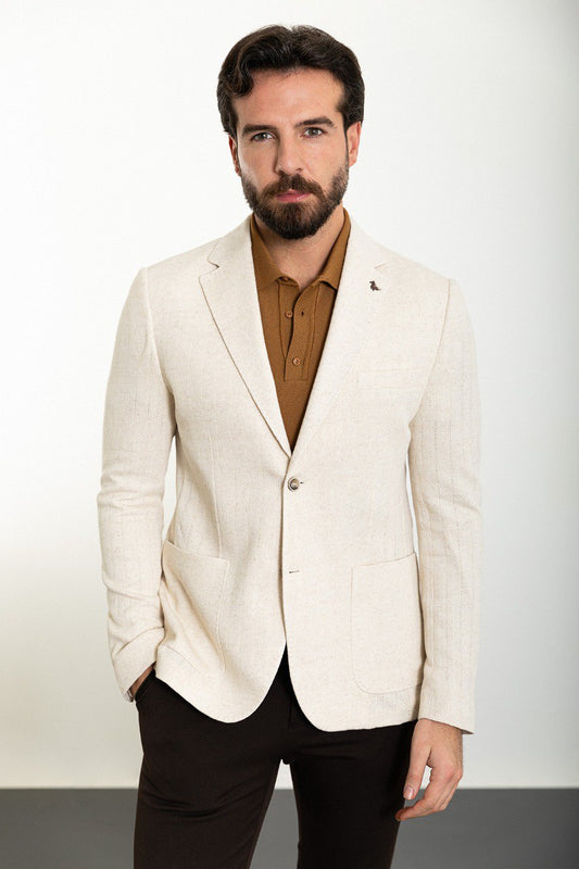 Beige Slim Fit Blazer MB-003