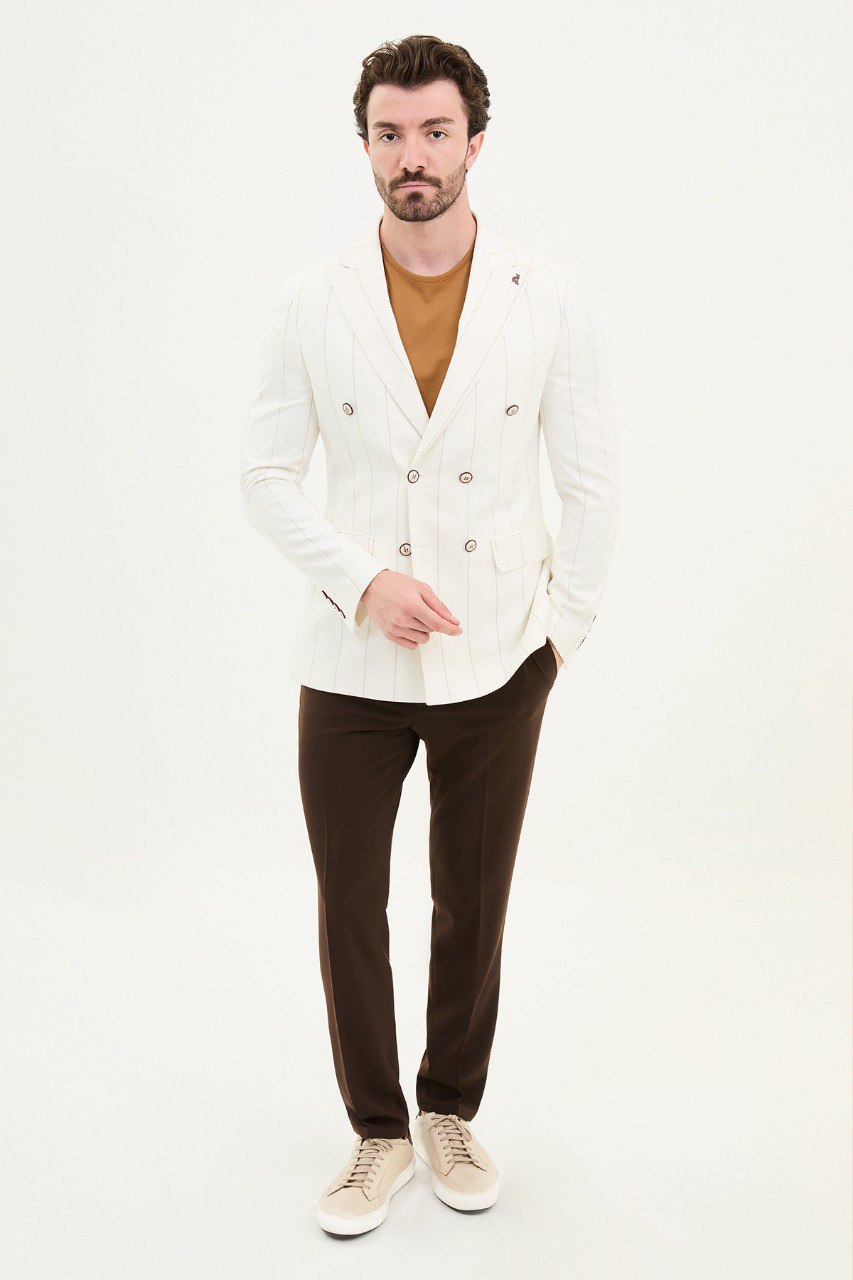 Off White Double Breasted Slim Fit Blazer MB-005