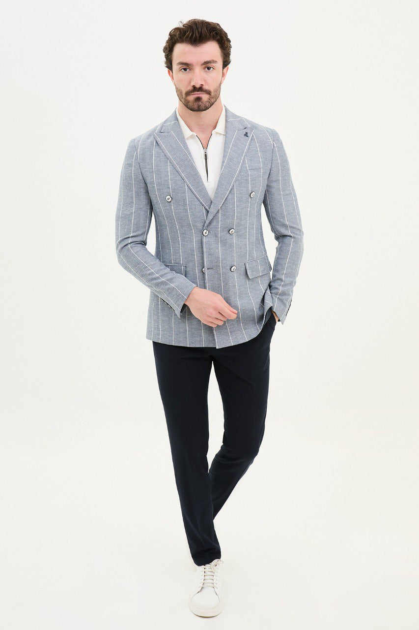 Ice Blue Double Breasted Slim Fit Blazer MB-006