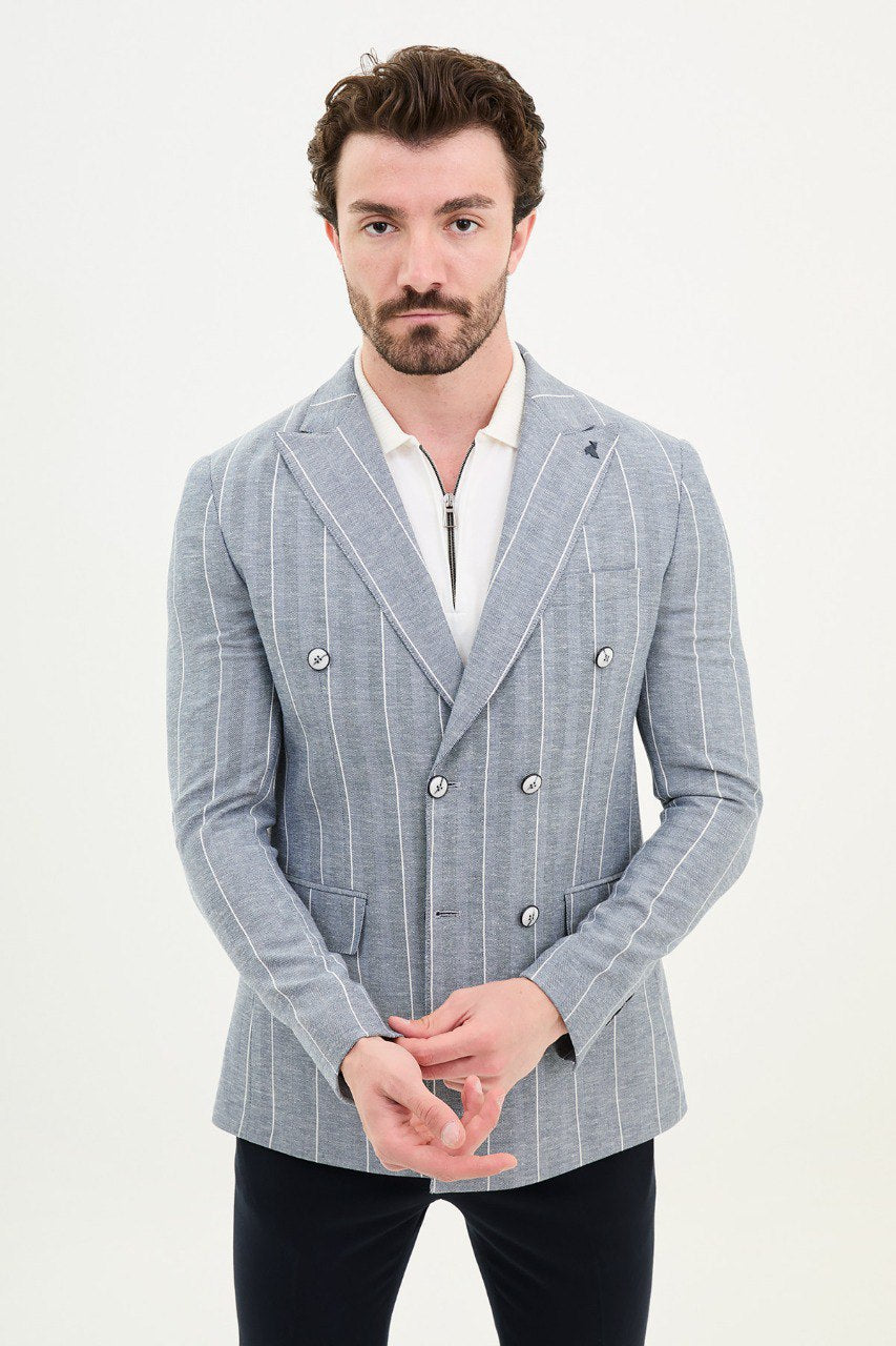 Ice Blue Double Breasted Slim Fit Blazer MB-006