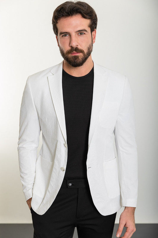 White Slim Fit Blazer MB-007