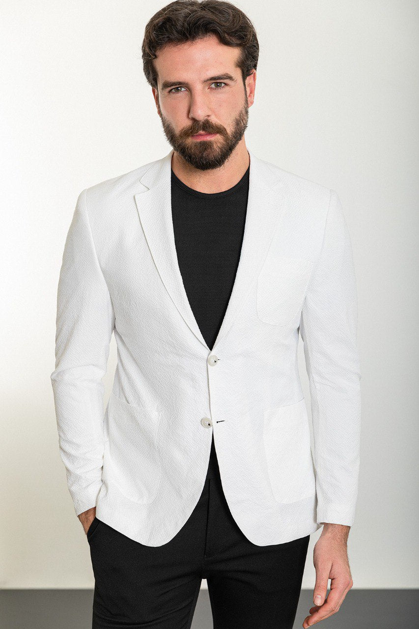 White Slim Fit Blazer MB-007