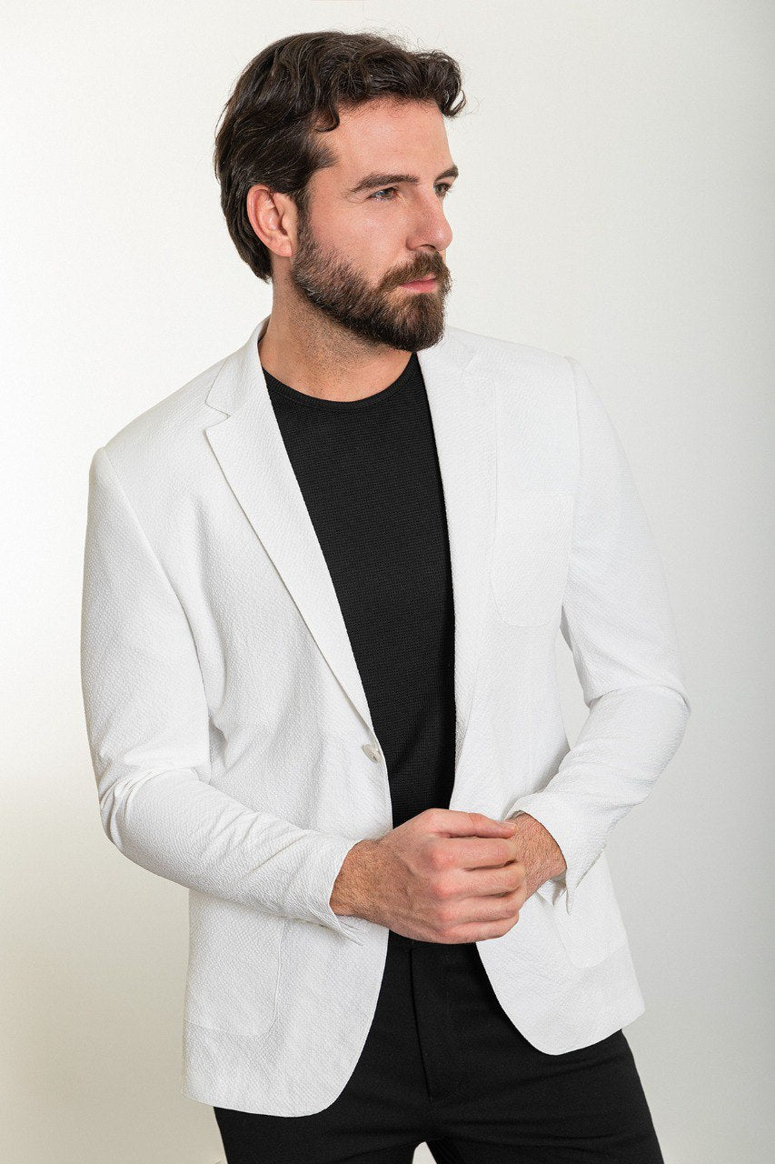 White Slim Fit Blazer MB-007