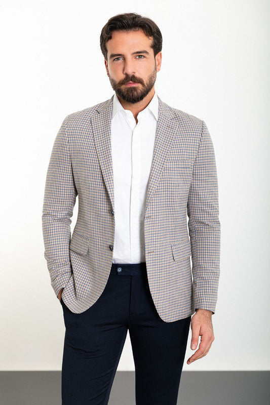 Grey Small Check Slim Fit Blazer MB-014