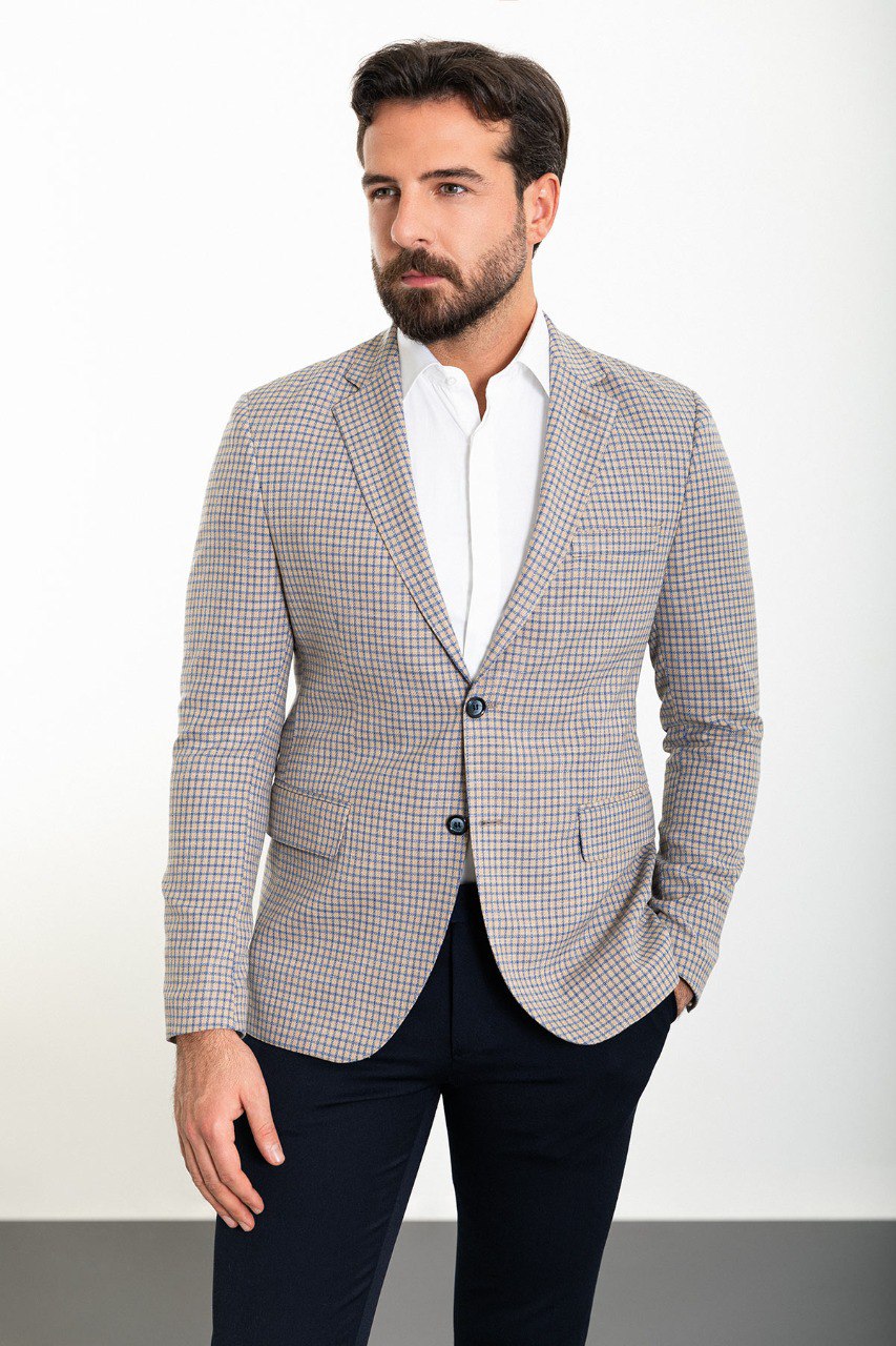 Grey Small Check Slim Fit Blazer MB-014