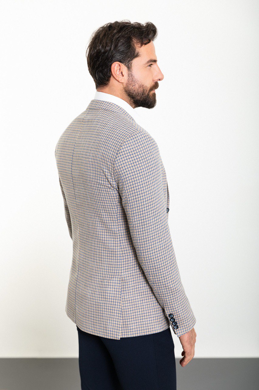 Grey Small Check Slim Fit Blazer MB-014