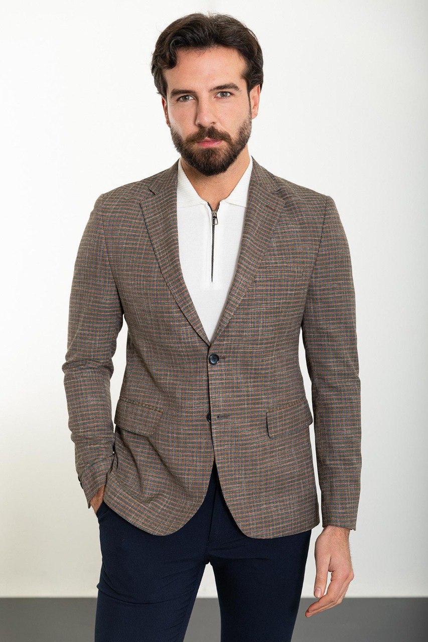 Camel Small Check Slim Fit Blazer MB-015