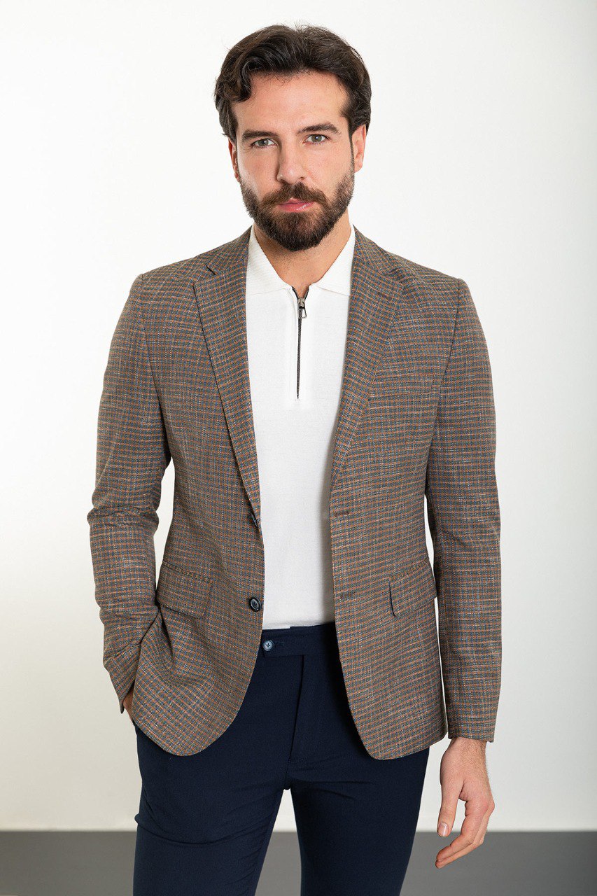 Camel Small Check Slim Fit Blazer MB-015