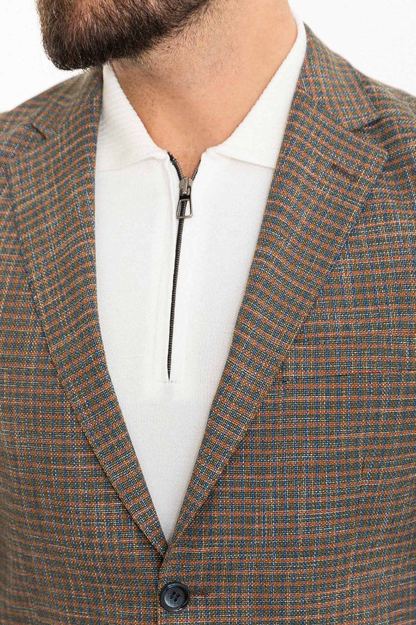 Camel Small Check Slim Fit Blazer MB-015