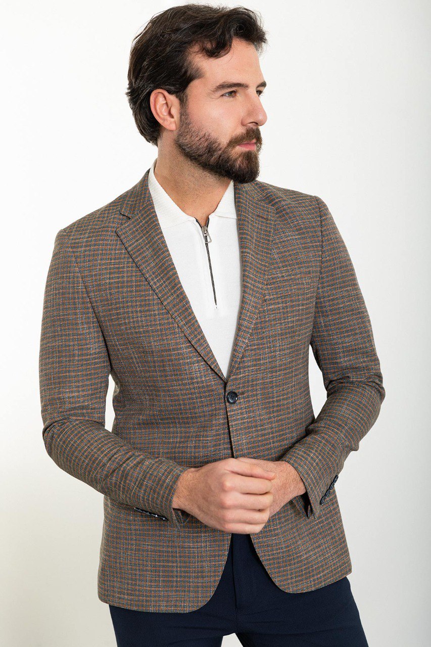 Camel Small Check Slim Fit Blazer MB-015