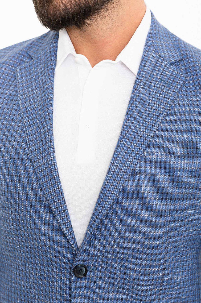 Navy Blue Small Check Slim Fit Blazer MB-016