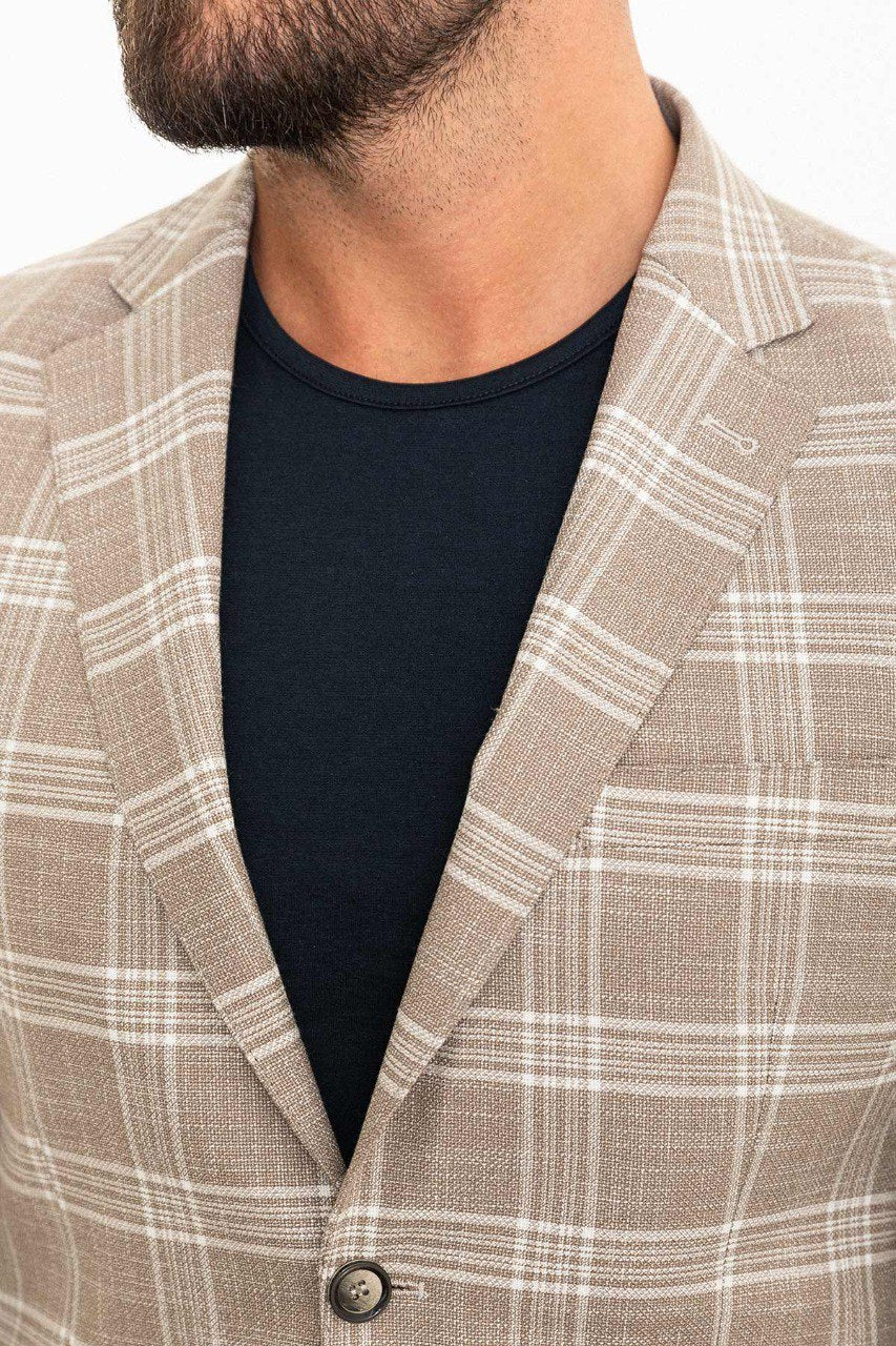 Beige Big Check Slim Fit Blazer MB-017