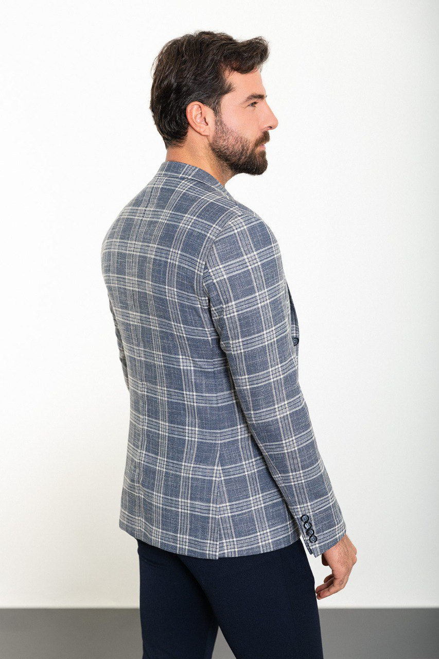 Grey Big Check Slim Fit Blazer MB-018