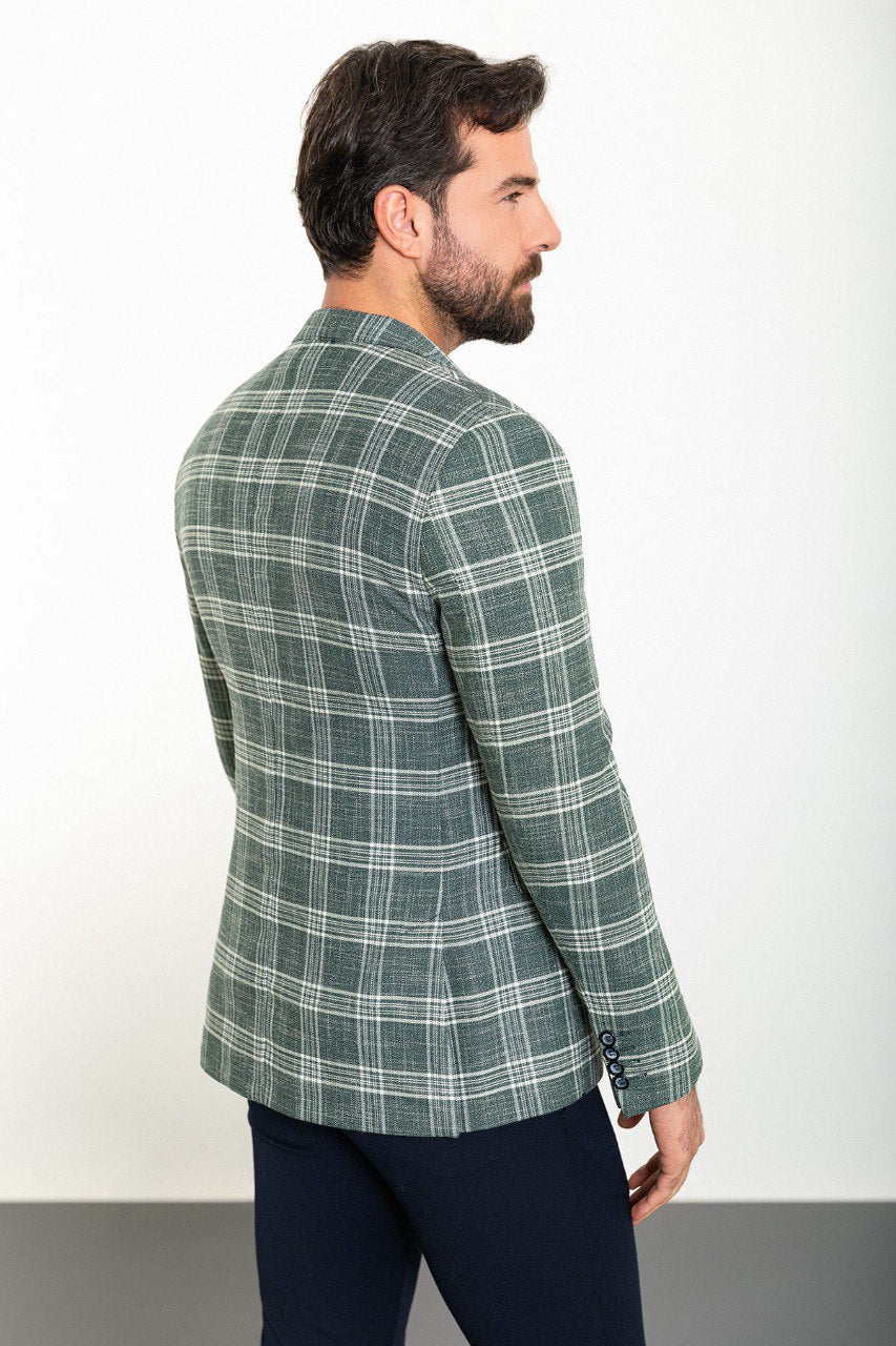 Green Big Check Slim Fit Blazer MB-019