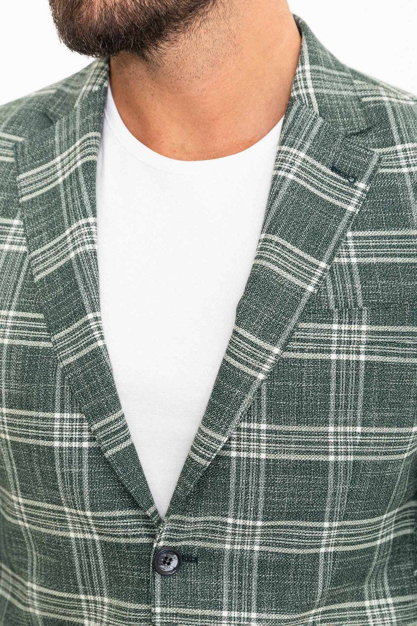 Green Big Check Slim Fit Blazer MB-019